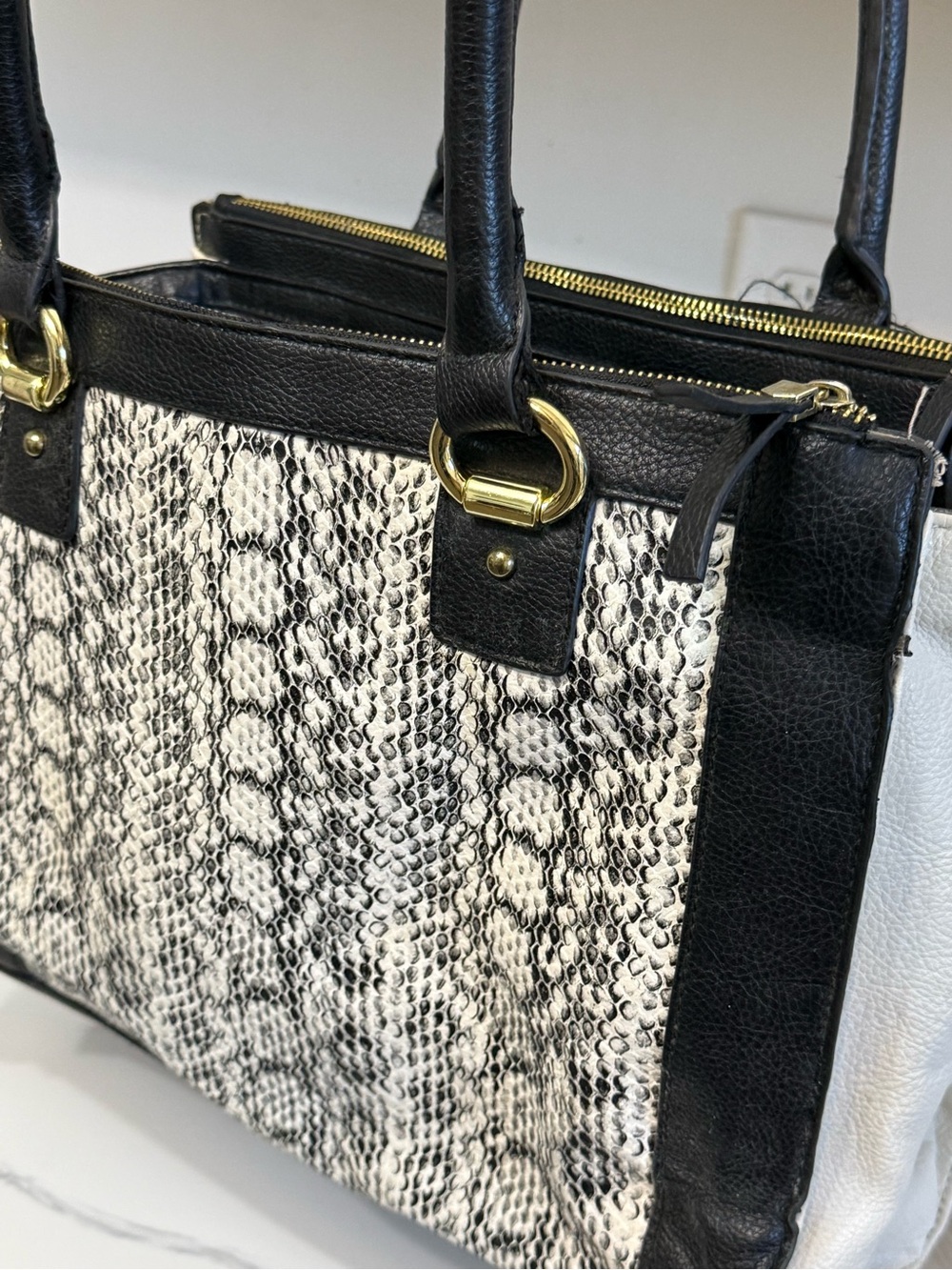 Vintage 2000 Liz Claiborne Black & White Snake-Print Tote Bag